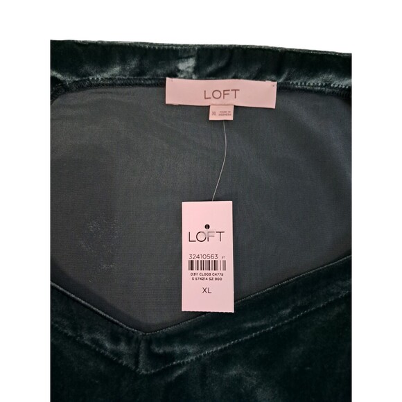 New LOFT Top Women's XL Green Velvet Puff Short Sleeve Holiday Christmas Party - Picture 2 of 8
